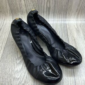 Tory Burch Black Patent Leather Aaden Mid Heel Pumps Heels